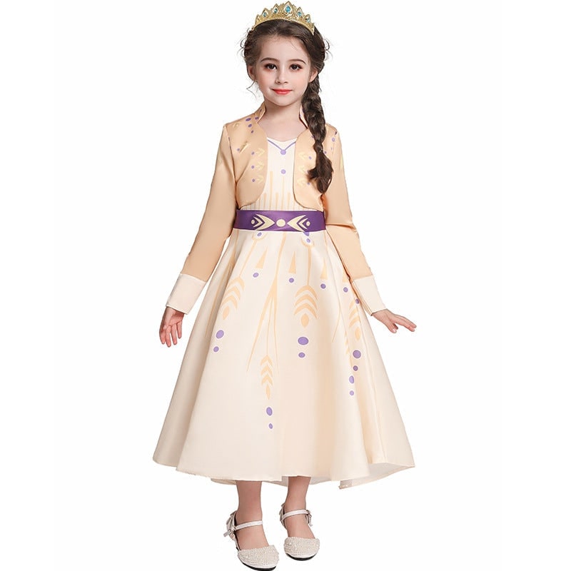 Kids Princess Costume Dress Long Sleeves Purple Sash Bow Halloween