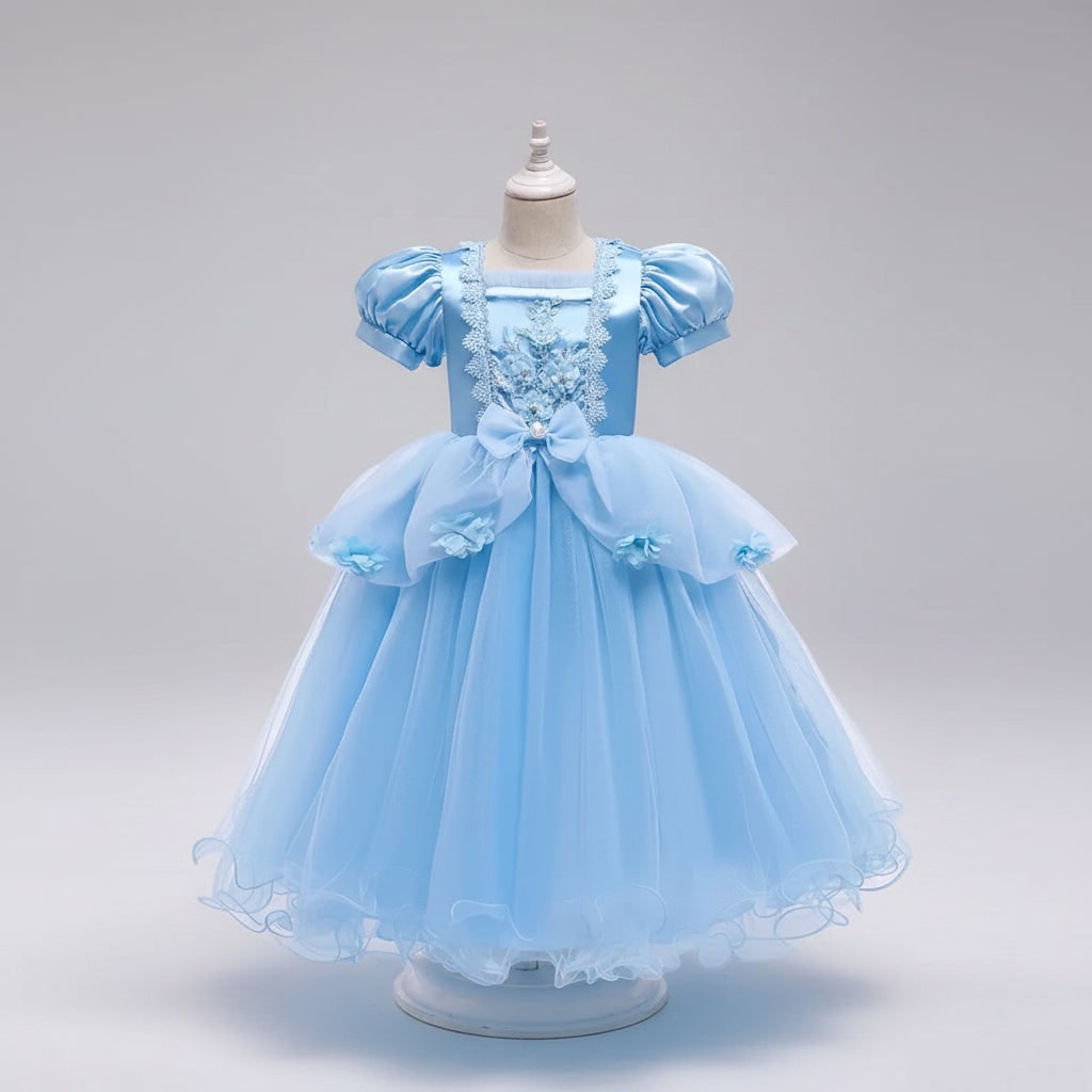 Kids Princess Costume Dress with Tiara Wand and Accessories Set Halloween