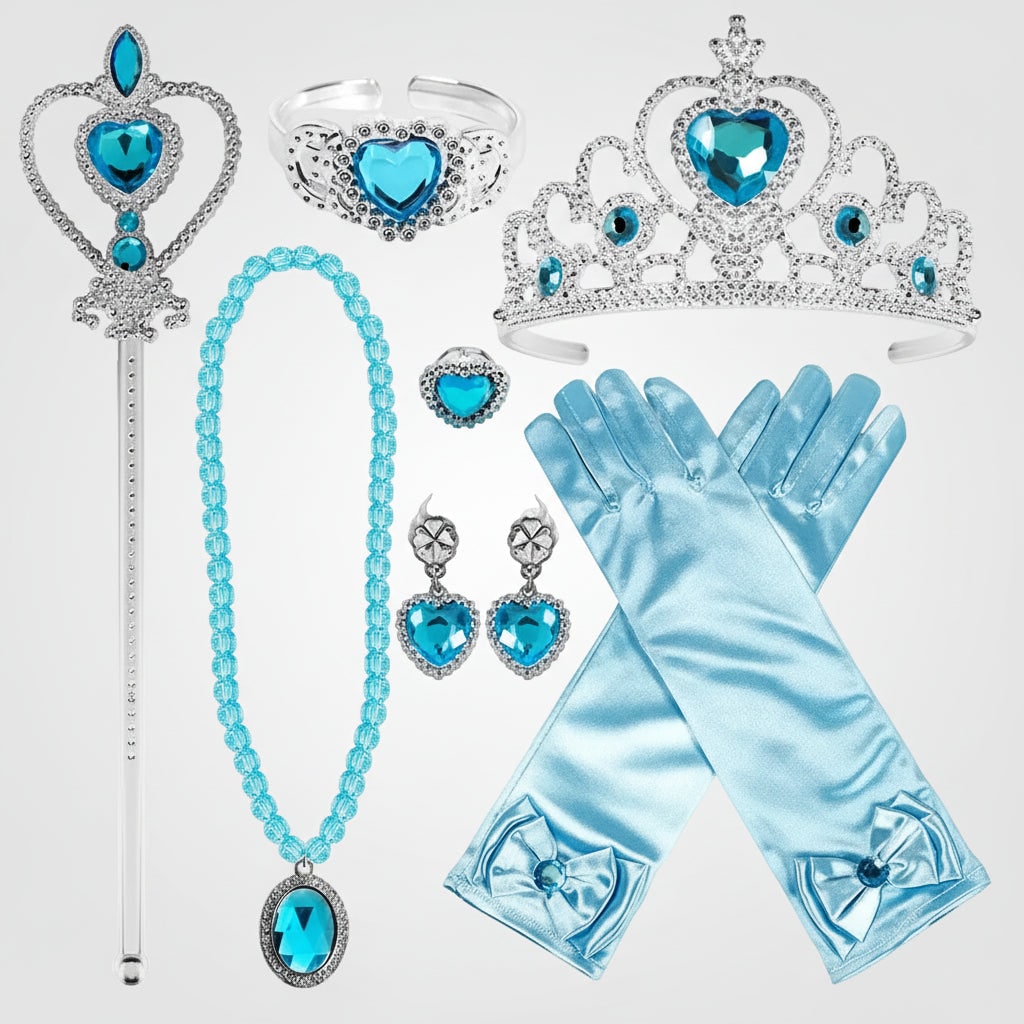 Kids Princess Costume Dress with Tiara Wand and Accessories Set Halloween