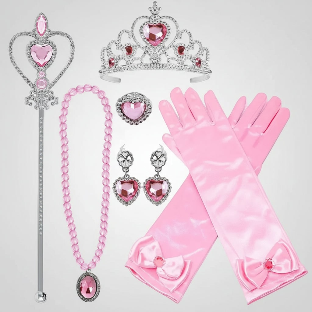 Kids Princess Costume Dress with Tiara Wand and Accessories Set Halloween