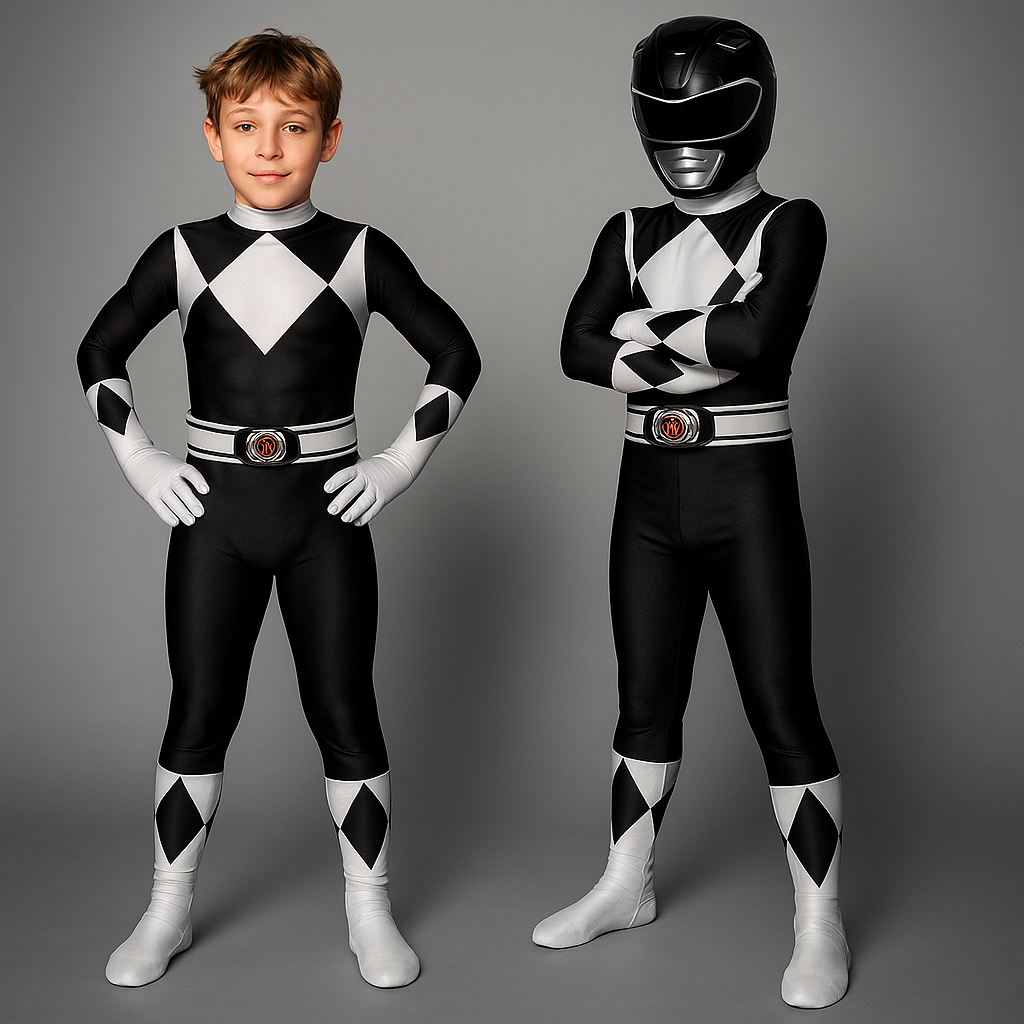 Kids Black Catsuit Superhero Costume Jumpsuit Full Body Mask and Gloves Halloween