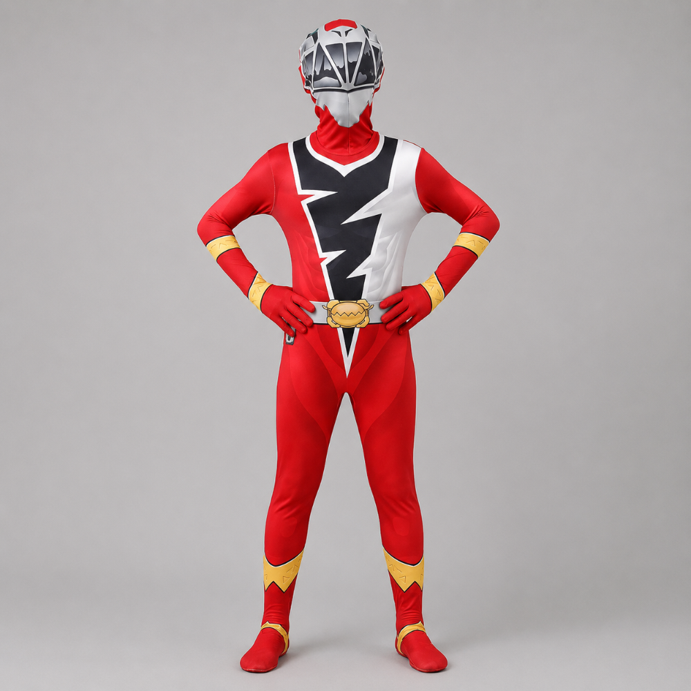 Kids Superhero Costume Jumpsuit with Lightning Bolt Chest Halloween Dress Up