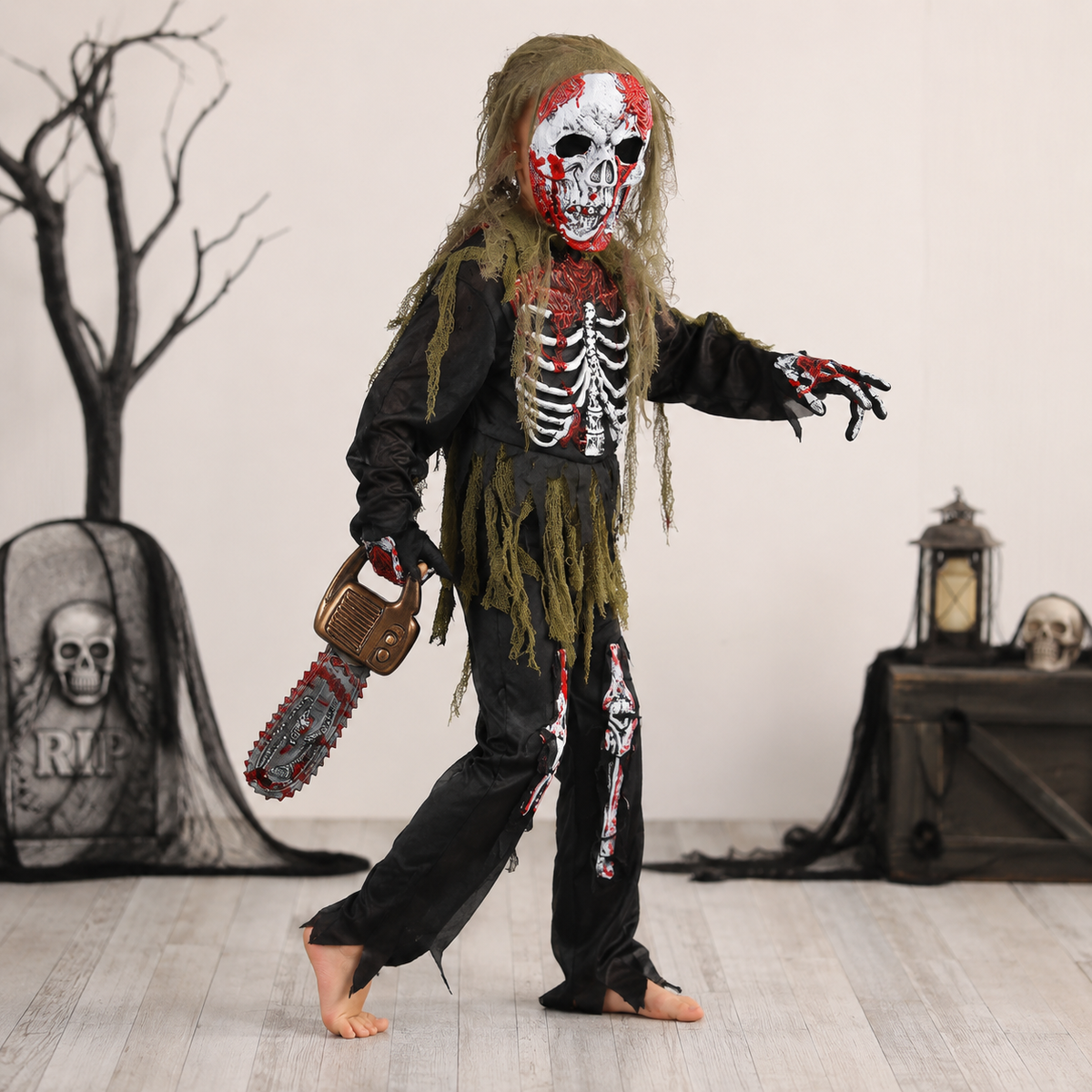 Kids Zombie Skeleton Costume with Mask and Gloves Halloween Party