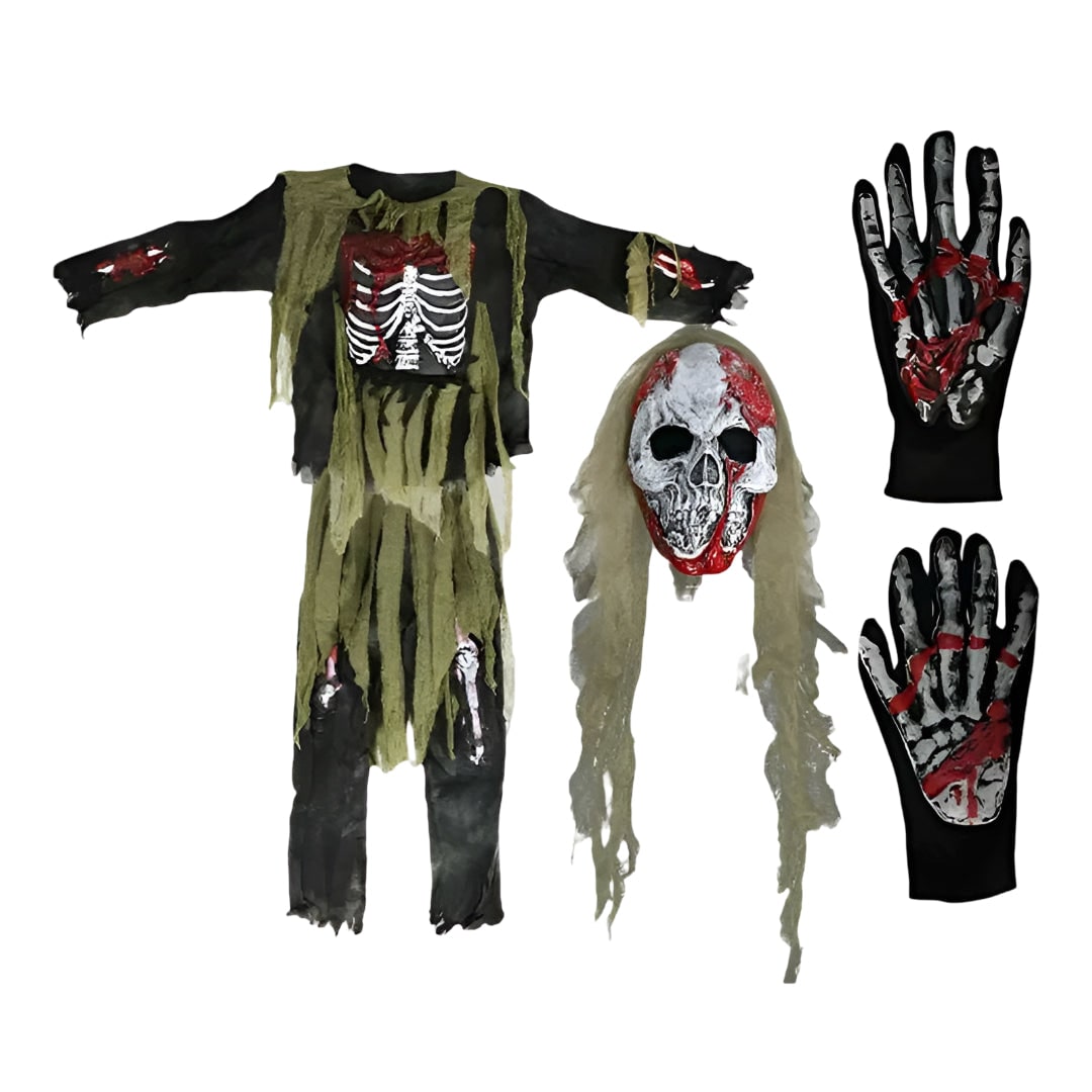 Kids Zombie Skeleton Costume with Mask and Gloves Halloween Party