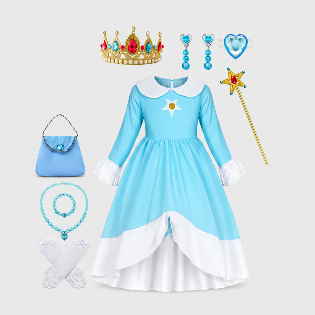 Kids Princess Costume Dress with Crown and Magic Wand