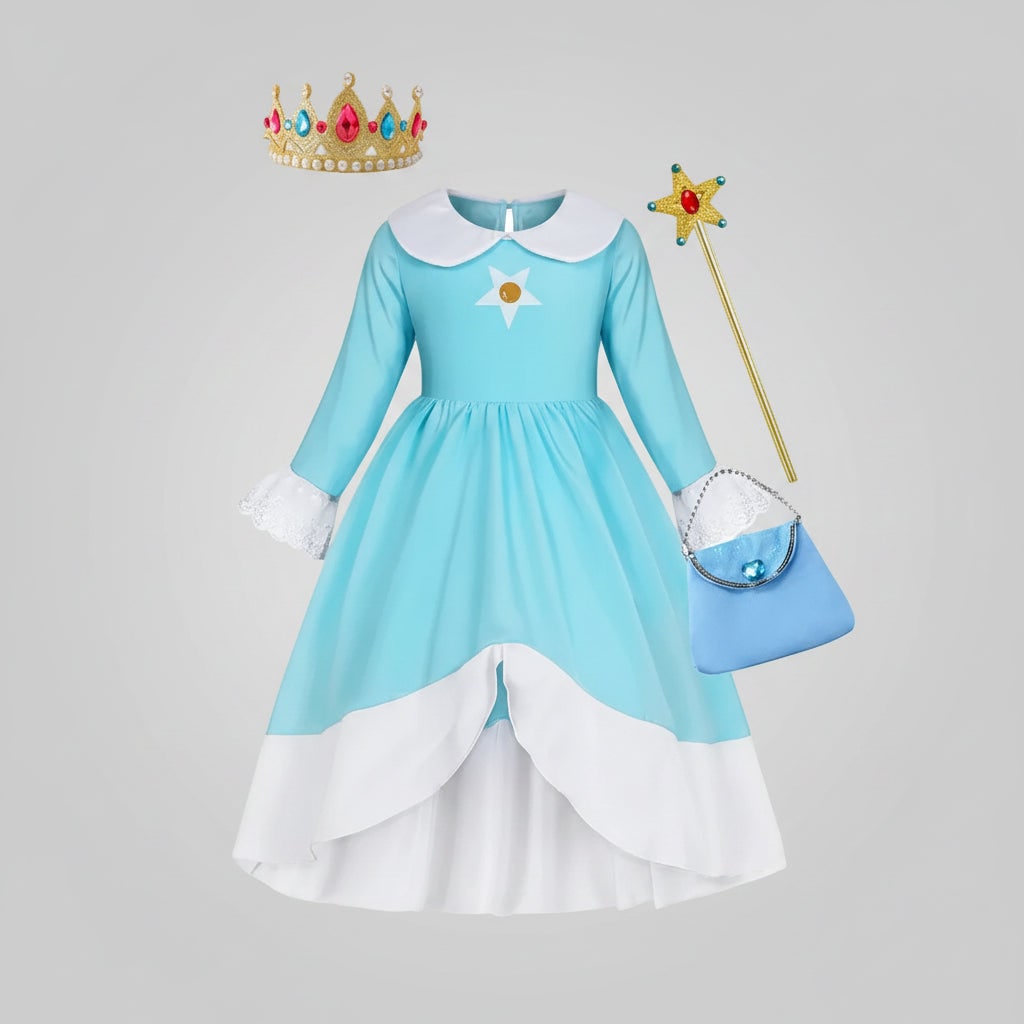 Kids Princess Costume Dress with Crown and Magic Wand