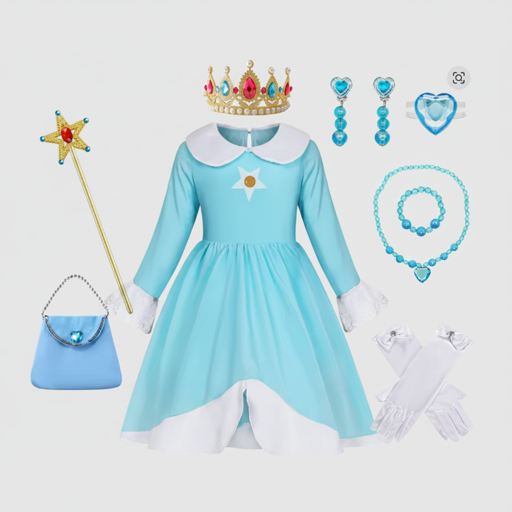 Kids Princess Costume Dress with Crown and Magic Wand
