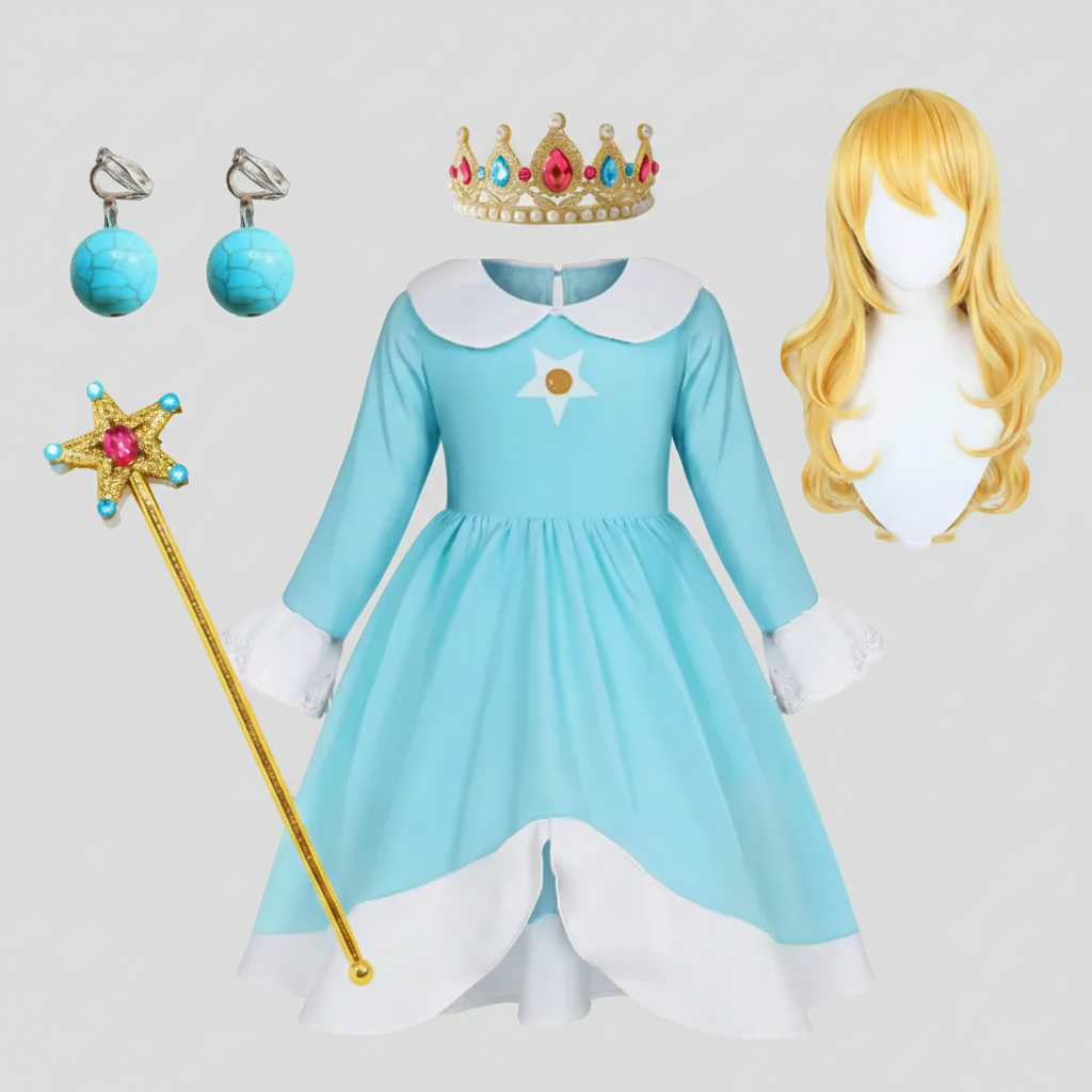 Kids Princess Costume Dress with Crown and Magic Wand