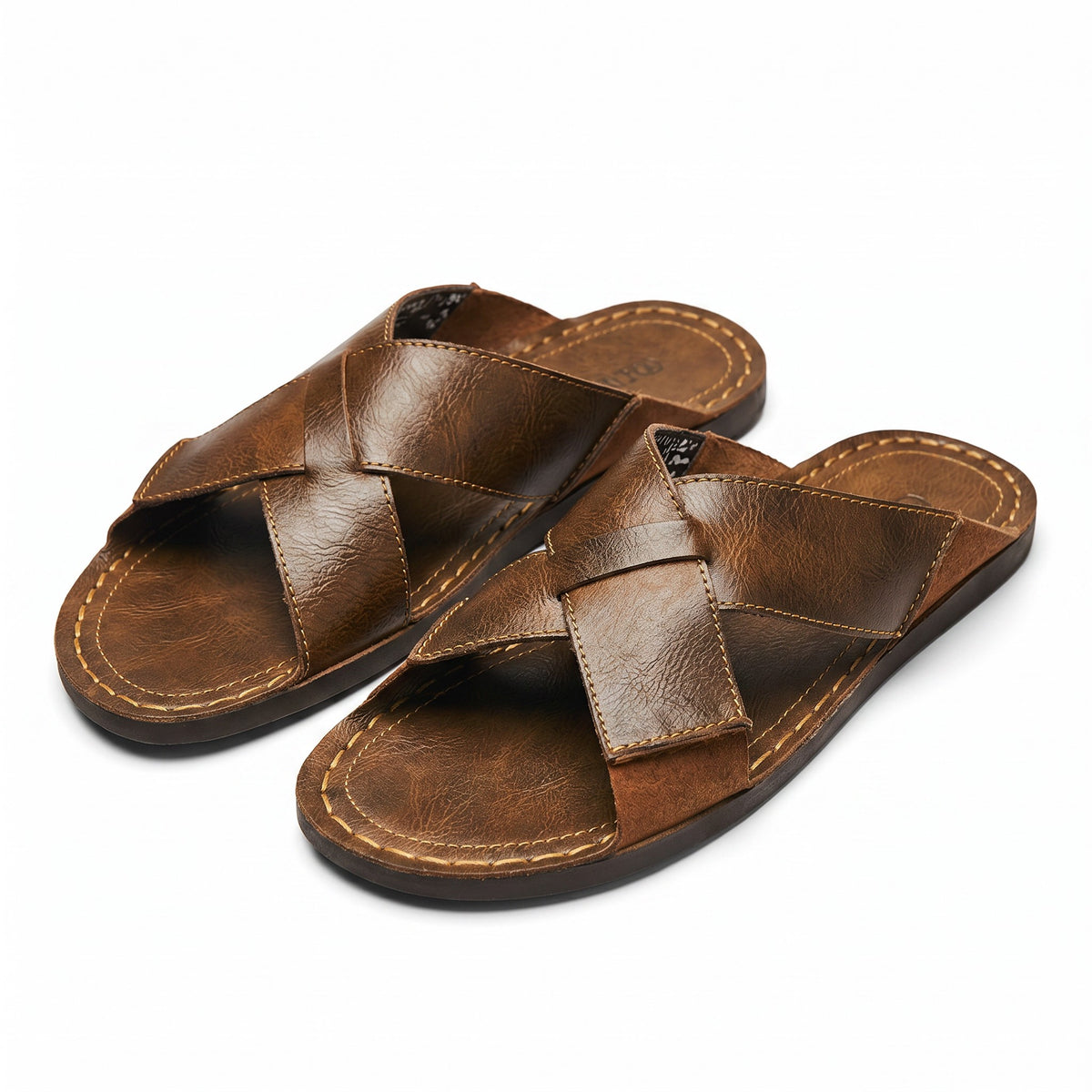 Men's Genuine Leather Cross-Strap Slide Sandals