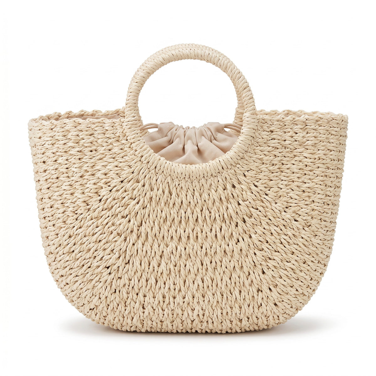 Large Woven Straw Beach Tote Bag with Round Handles