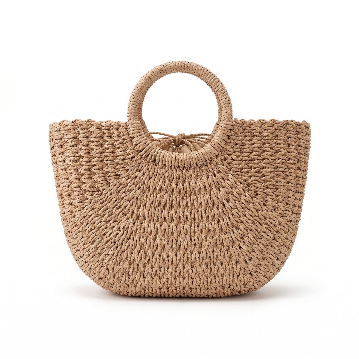 Large Woven Straw Beach Tote Bag with Round Handles