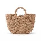 Khaki large woven straw beach tote bag