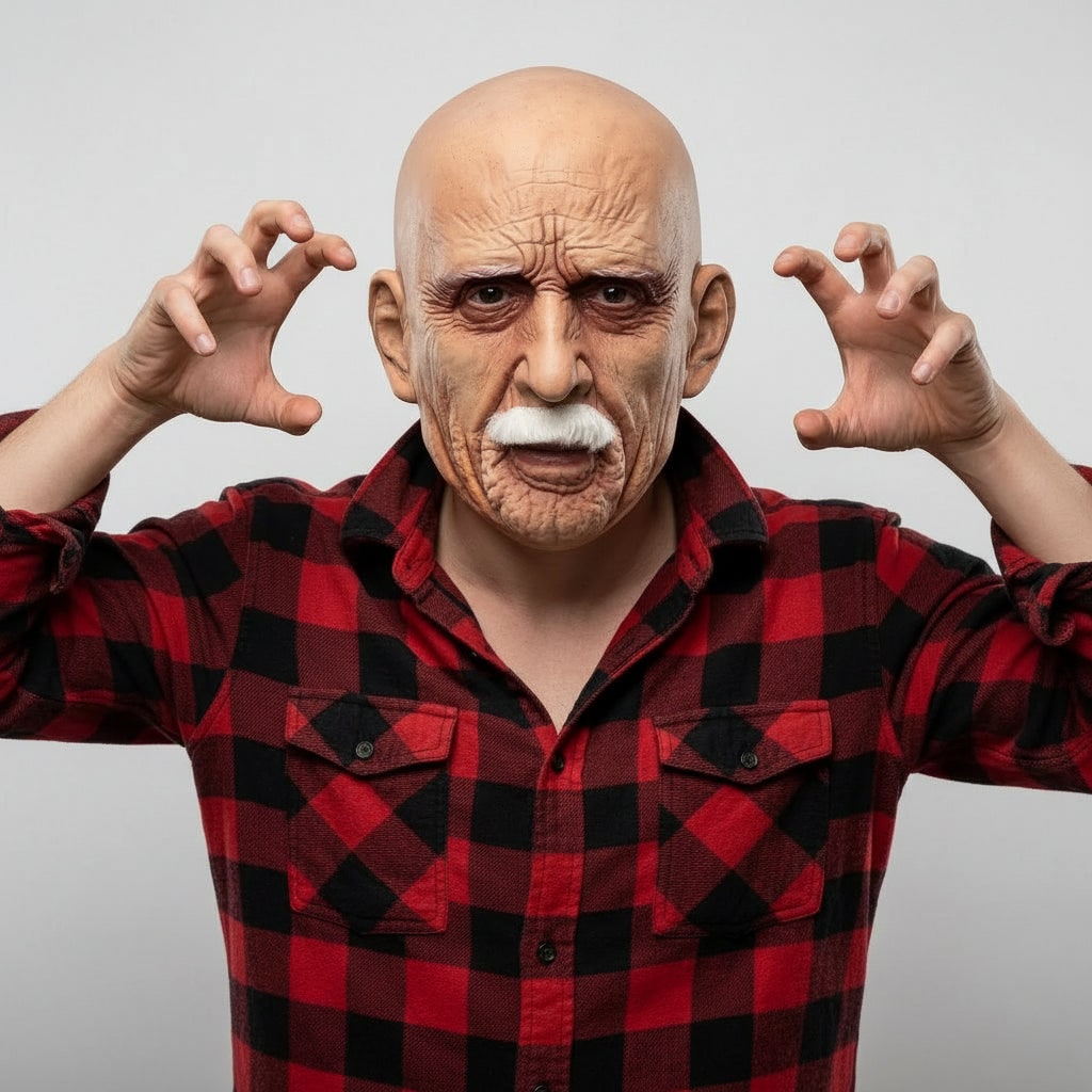 Mens Old Man Mask Realistic Latex White Mustache Halloween Haunted House Costume