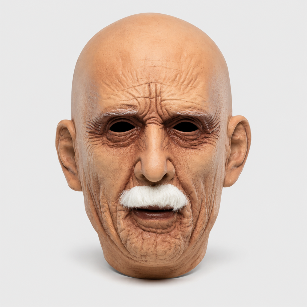 Mens Old Man Mask Realistic Latex White Mustache Halloween Haunted House Costume