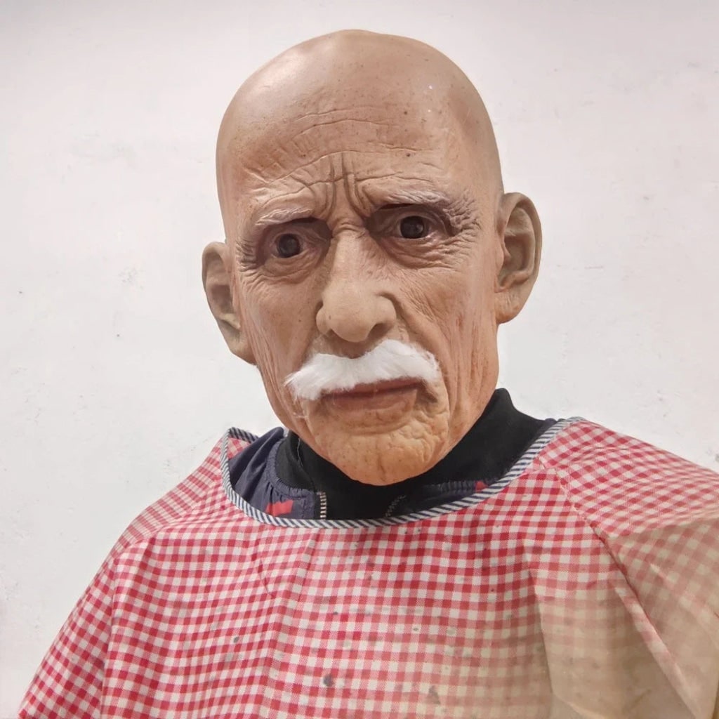 Mens Old Man Mask Realistic Latex White Mustache Halloween Haunted House Costume