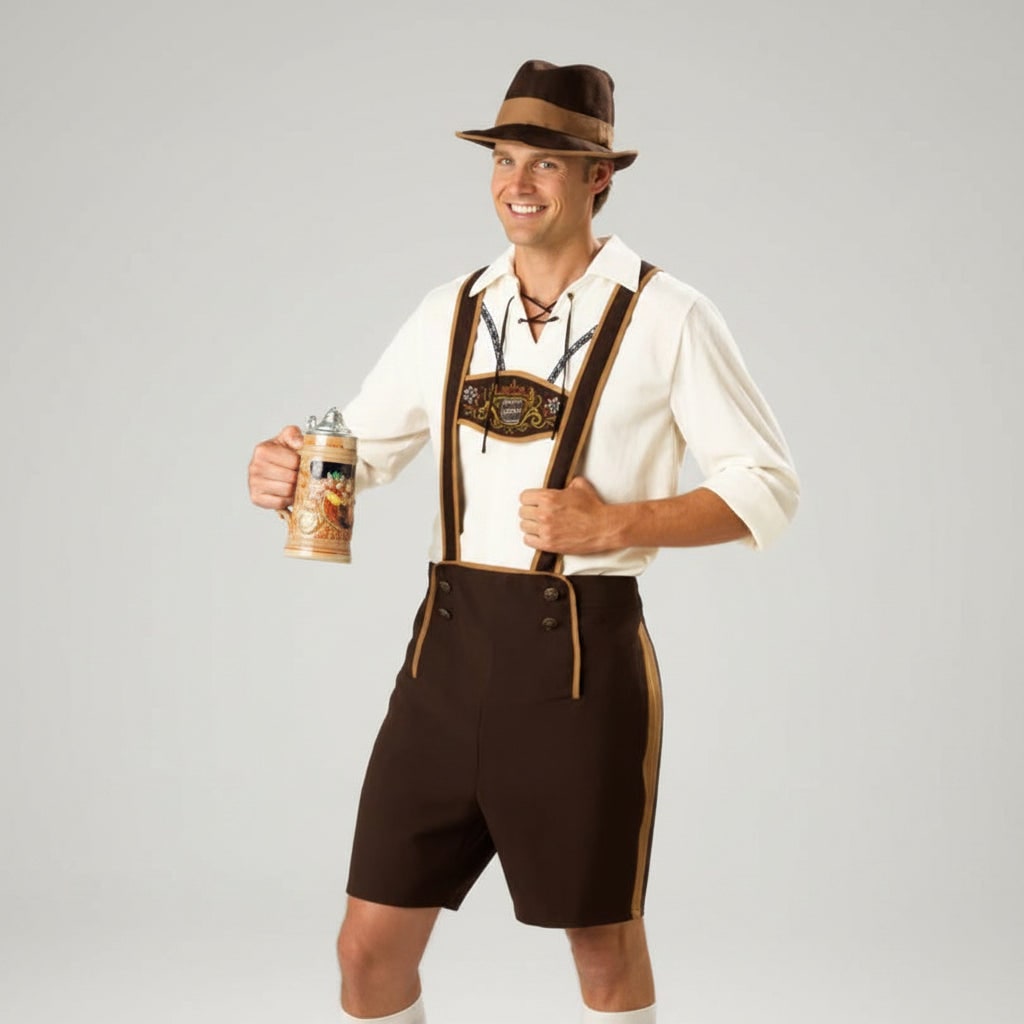 Mens Oktoberfest Costume Lederhosen Dirndl Suspenders Lace Up Corset Bodice Halloween