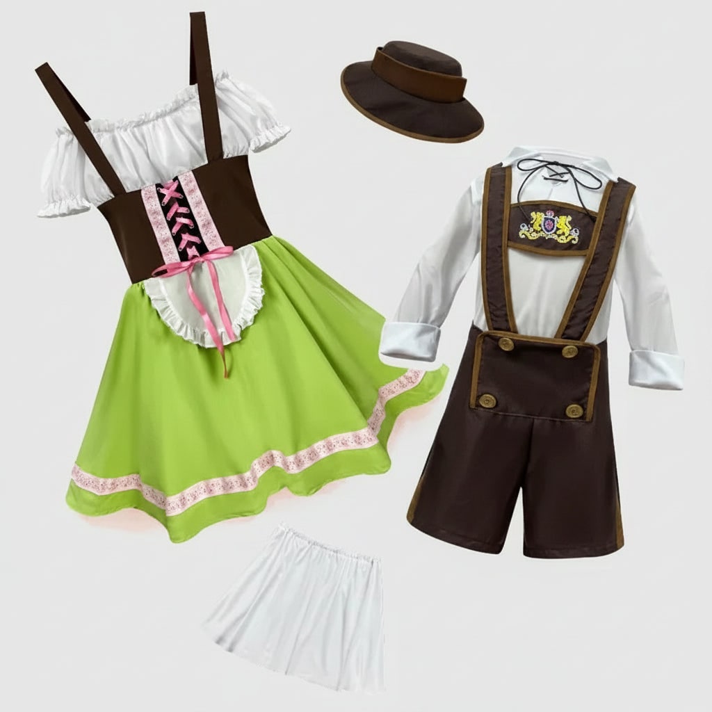 Mens Oktoberfest Costume Lederhosen Dirndl Suspenders Lace Up Corset Bodice Halloween