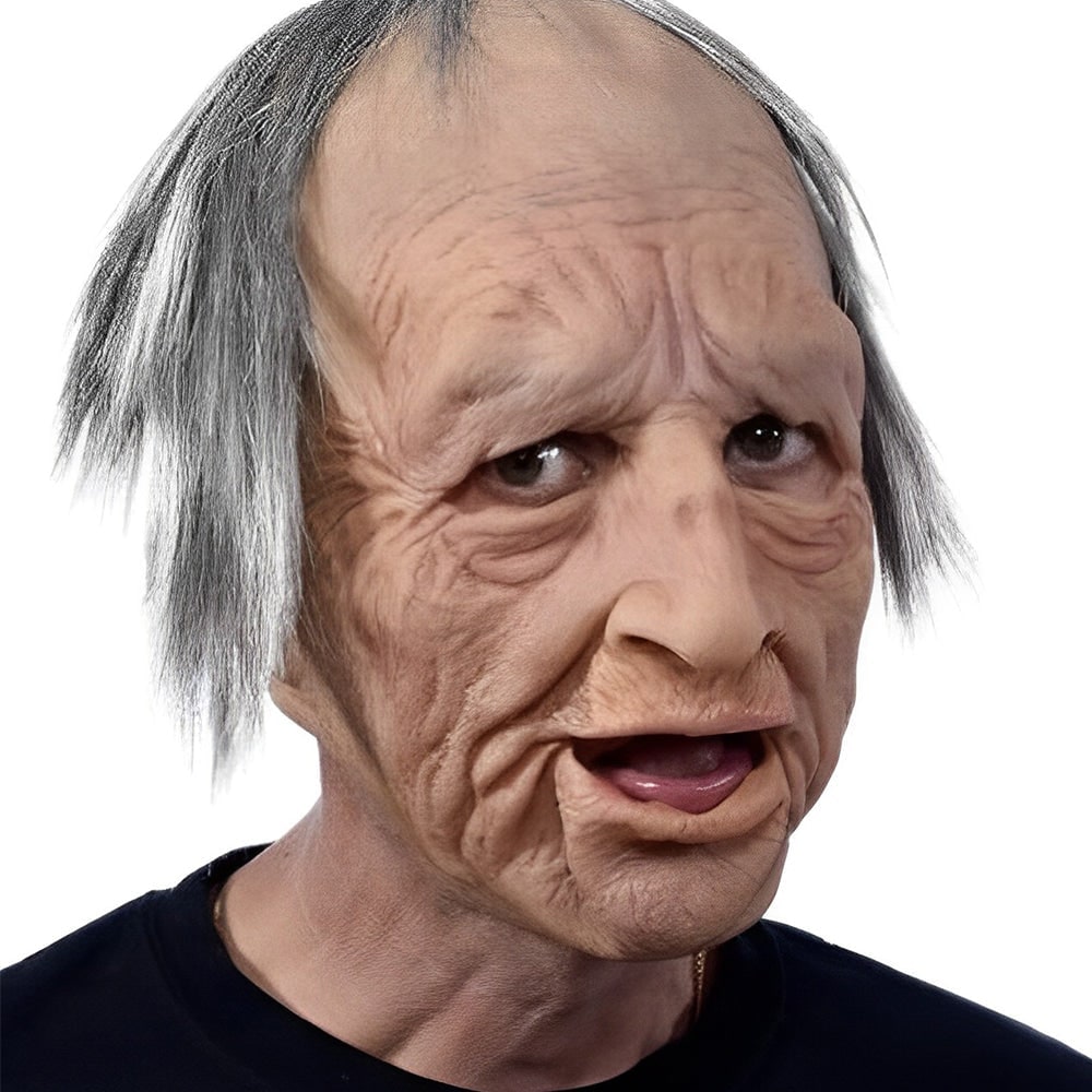 Mens Realistic Silicone Old Man Mask Facial Hair Chest Bib Halloween