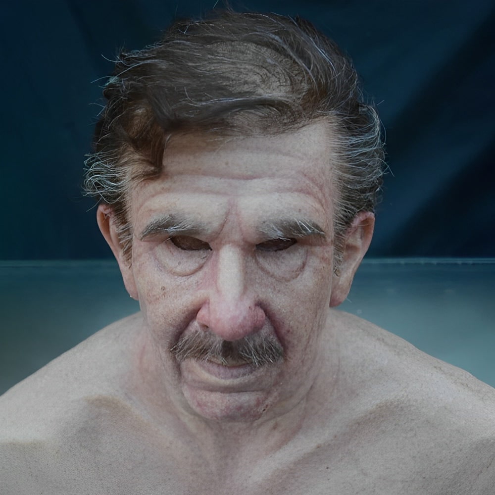 Mens Realistic Silicone Old Man Mask Facial Hair Chest Bib Halloween