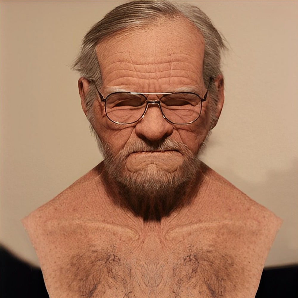 Mens Realistic Silicone Old Man Mask Facial Hair Chest Bib Halloween