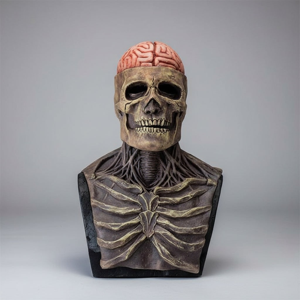 Mens Skull Skeleton Mask Exposed Brain Ribcage Latex Full Head Creepy Halloween Costume