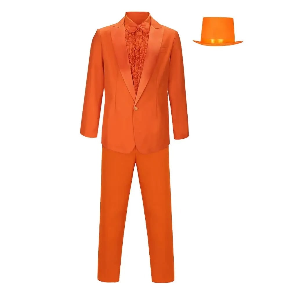 Mens Tuxedo Costume Prom Formal Suit Ruffled Shirt Bow Tie Top Hat Halloween