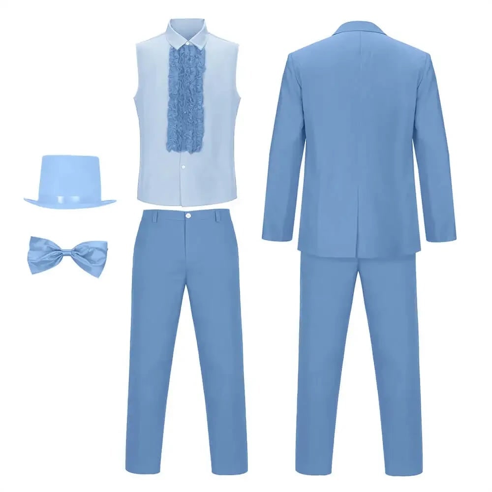 Mens Tuxedo Costume Prom Formal Suit Ruffled Shirt Bow Tie Top Hat Halloween