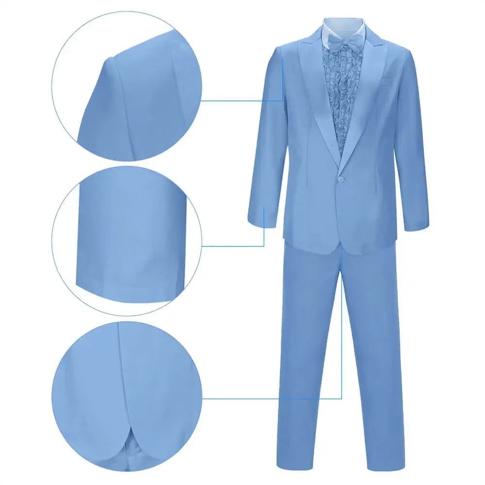 Mens Tuxedo Costume Prom Formal Suit Ruffled Shirt Bow Tie Top Hat Halloween