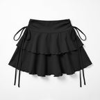 Black high-waisted tiered ruffle mini skirt