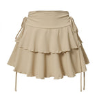 Khaki high-waisted tiered ruffle mini skirt