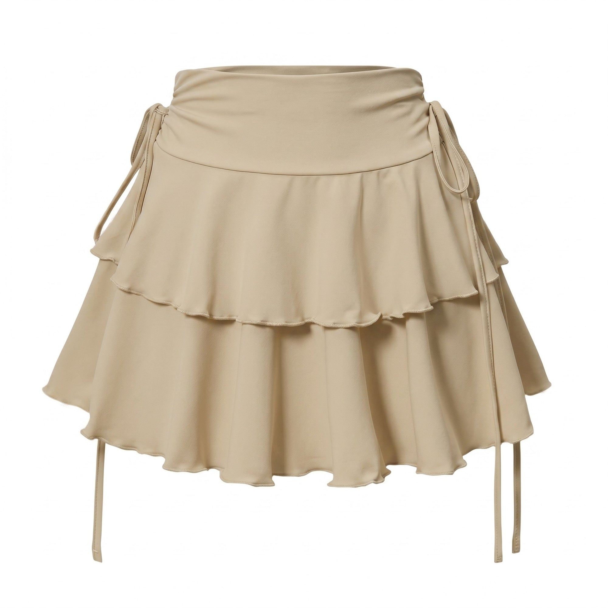 Khaki high-waisted tiered ruffle mini skirt