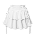 White high-waisted tiered ruffle mini skirt