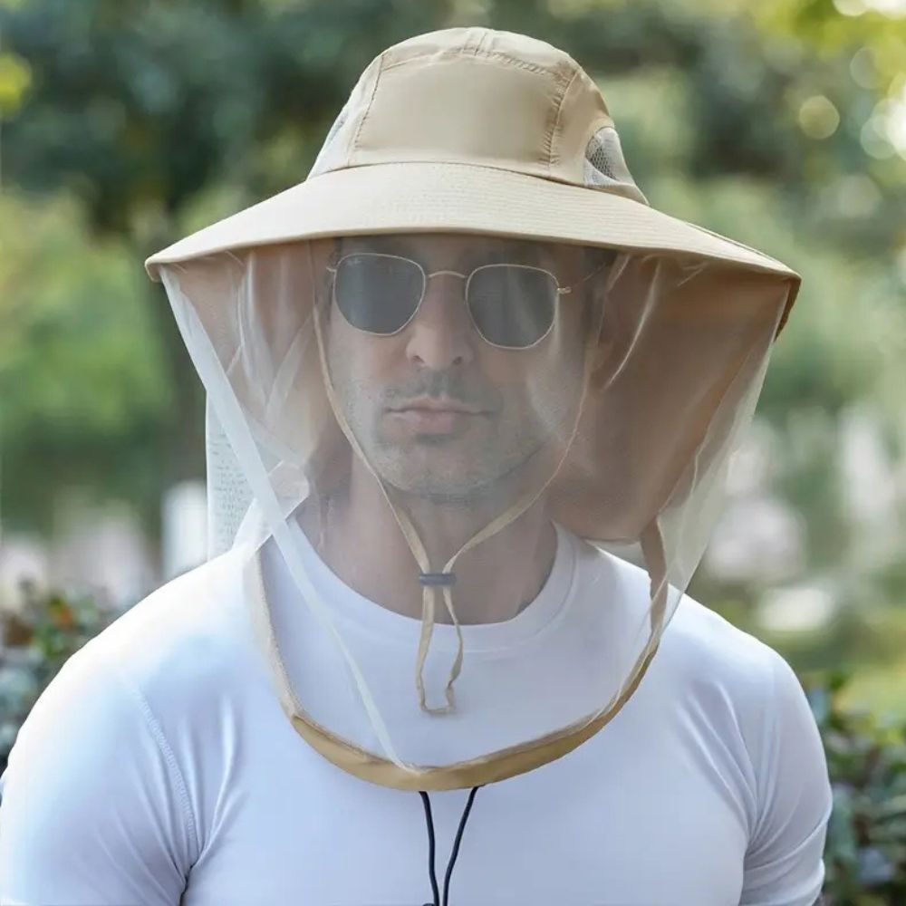 Wide Brim Gardening Hat with Mosquito Net and UV Protection