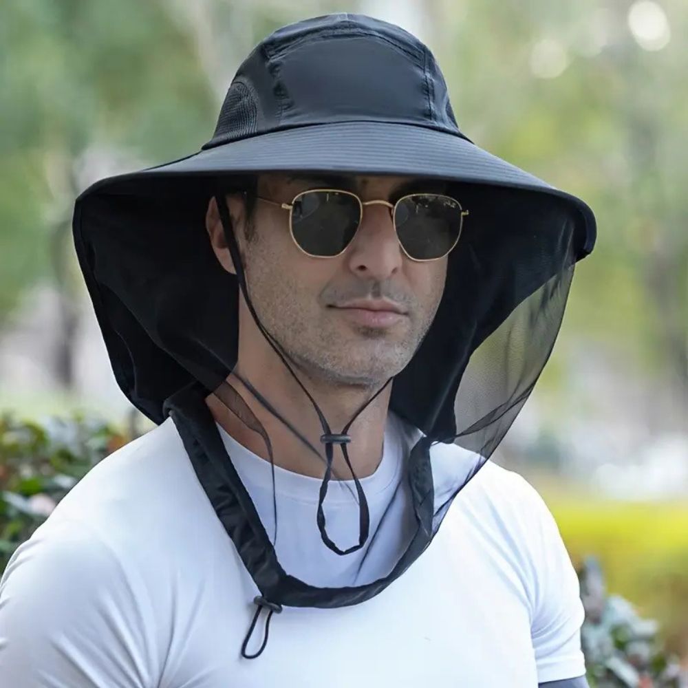 Wide Brim Gardening Hat with Mosquito Net and UV Protection