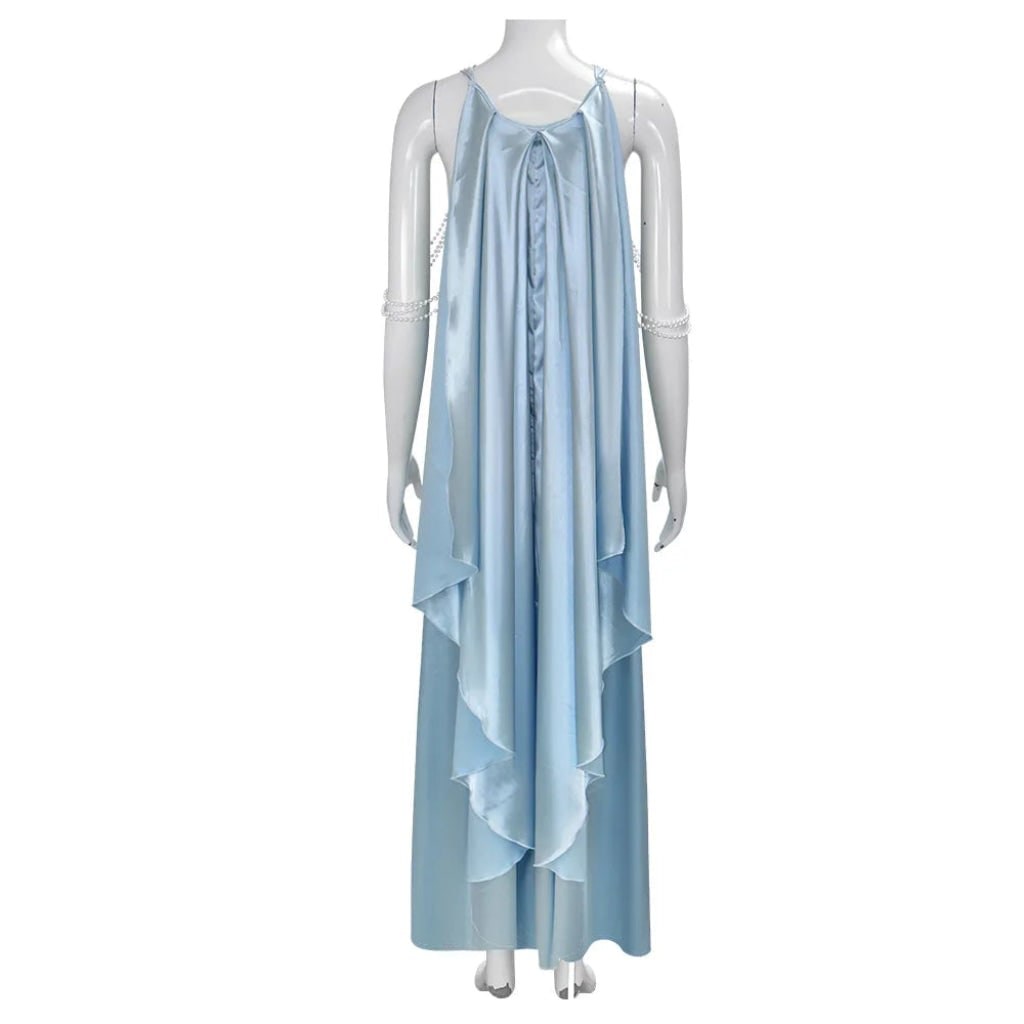 Womens Princess Cosplay Costume Dress with Satin Cape and Halter Neck Halloween Fantasy