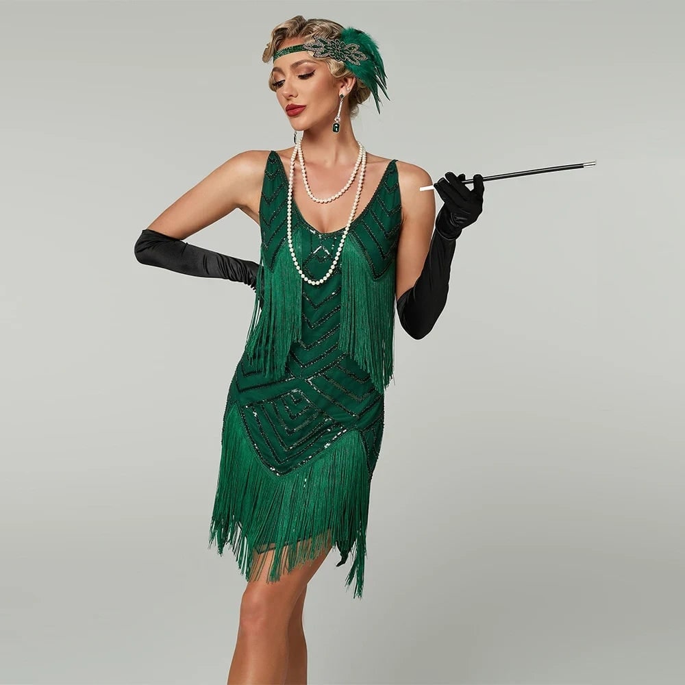 Womens Flapper Dress Roaring 20s Costume Sequin Fringe Halloween 1920s Party