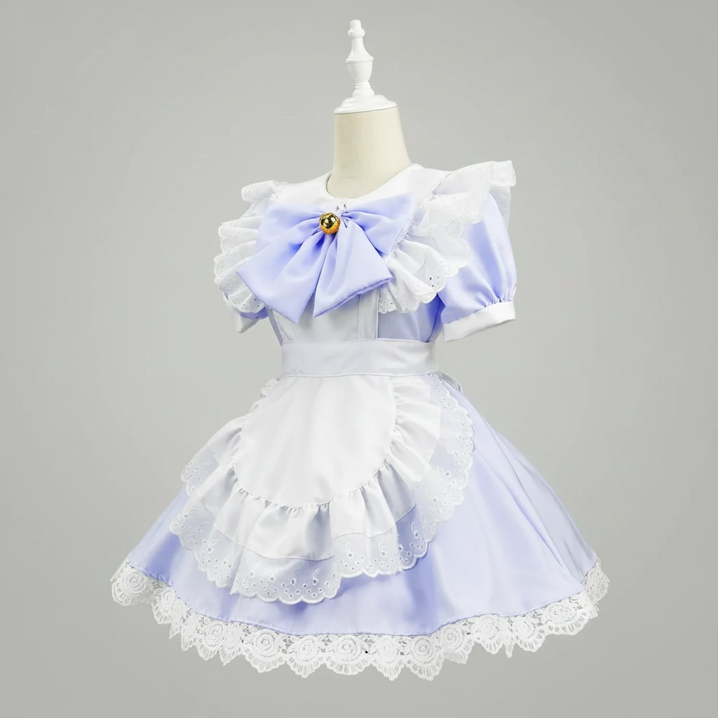 Womens French Maid Costume Dress Apron Puff Sleeves Plus Size Halloween Party