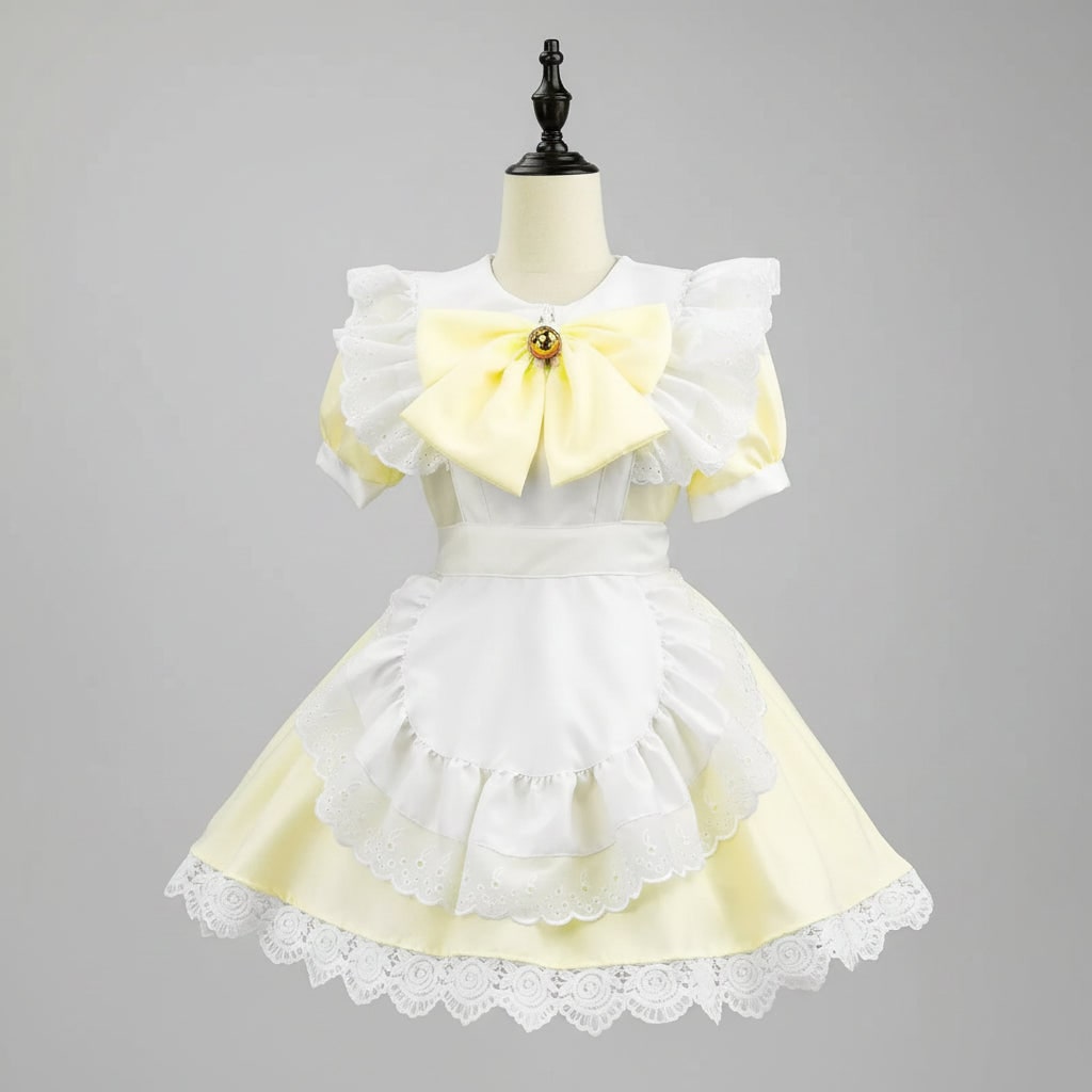 Womens French Maid Costume Dress Apron Puff Sleeves Plus Size Halloween Party