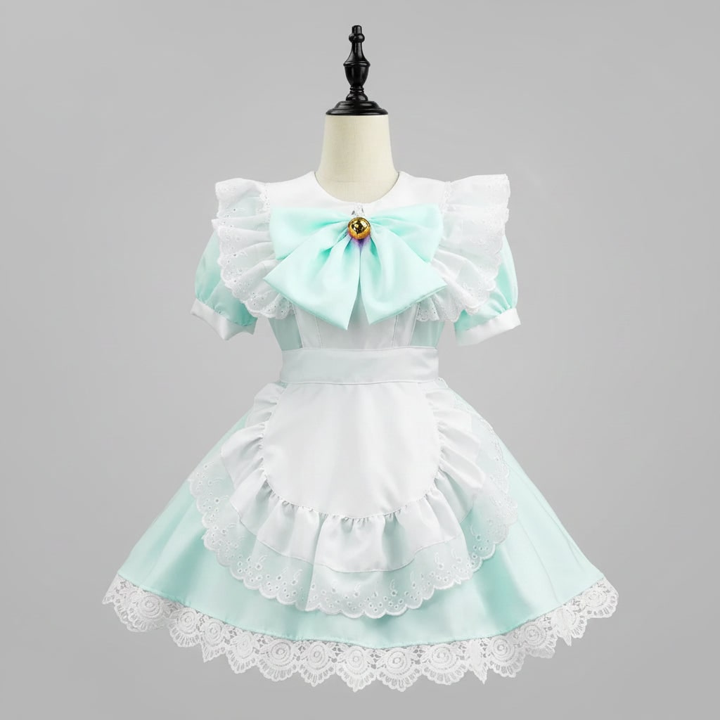 Womens French Maid Costume Dress Apron Puff Sleeves Plus Size Halloween Party