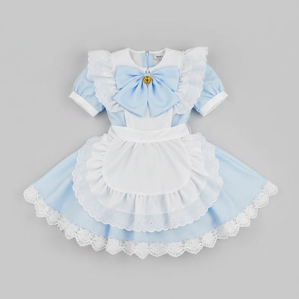 Womens French Maid Costume Dress Apron Puff Sleeves Plus Size Halloween Party