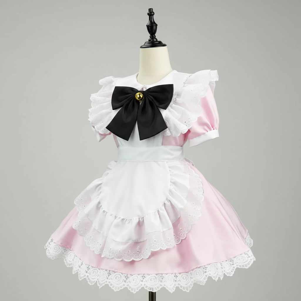 Womens French Maid Costume Dress Apron Puff Sleeves Plus Size Halloween Party