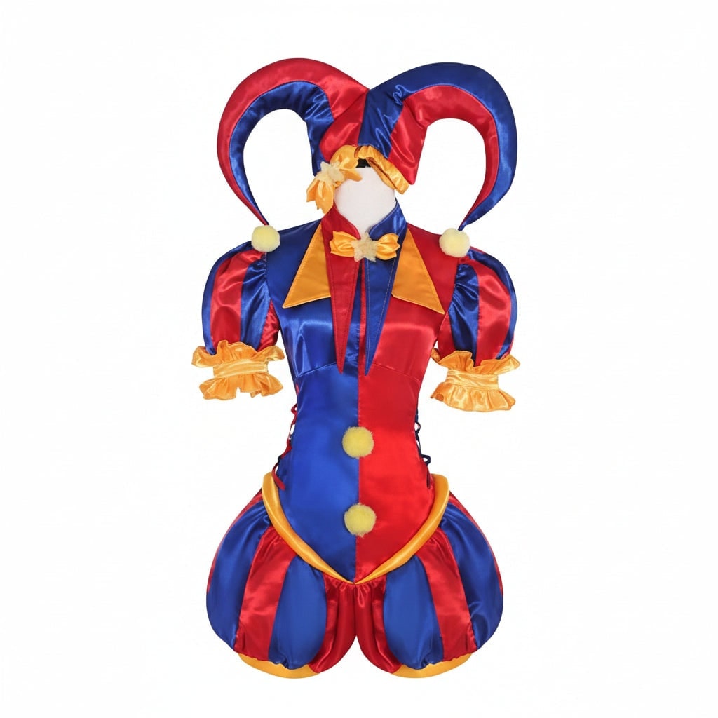 Womens Jester Costume Outfit Hat and Gloves Medieval Renaissance Court Halloween