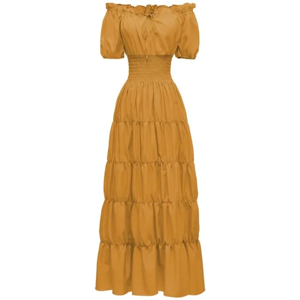 Womens Off Shoulder Boho Peasant Maxi Dress Smocked Waist Halloween