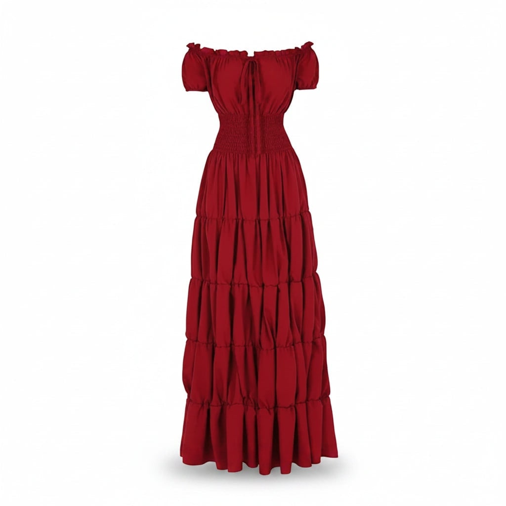 Womens Off Shoulder Boho Peasant Maxi Dress Smocked Waist Halloween