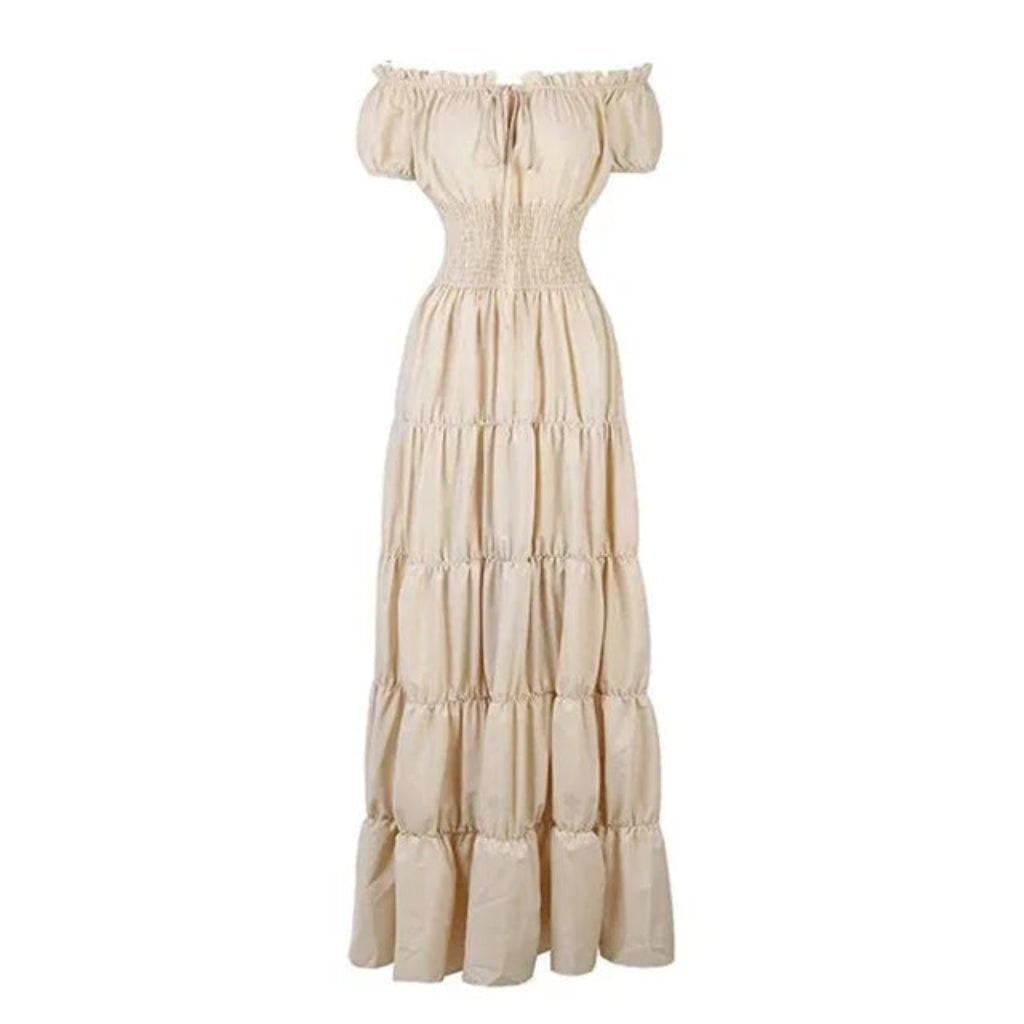 Womens Off Shoulder Boho Peasant Maxi Dress Smocked Waist Halloween