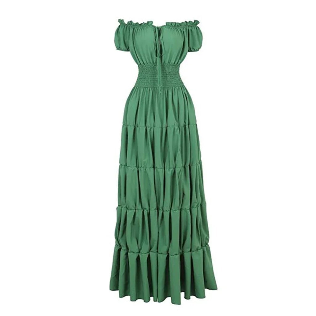 Womens Off Shoulder Boho Peasant Maxi Dress Smocked Waist Halloween