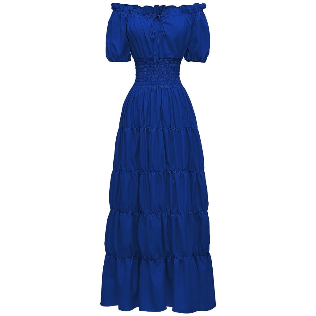 Womens Off Shoulder Boho Peasant Maxi Dress Smocked Waist Halloween