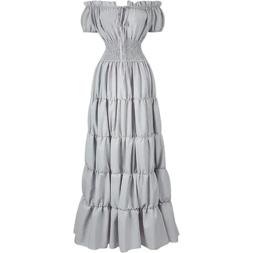 Womens Off Shoulder Boho Peasant Maxi Dress Smocked Waist Halloween