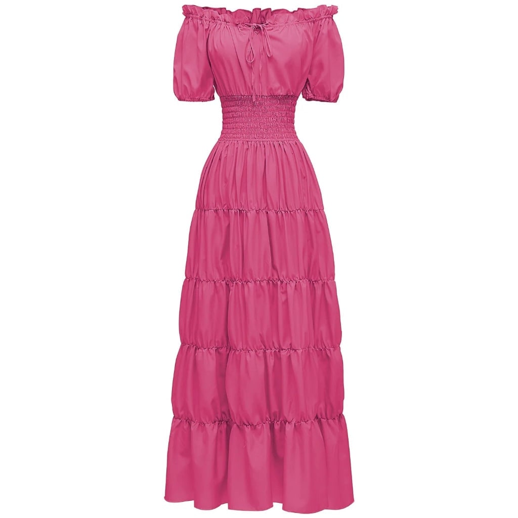 Womens Off Shoulder Boho Peasant Maxi Dress Smocked Waist Halloween