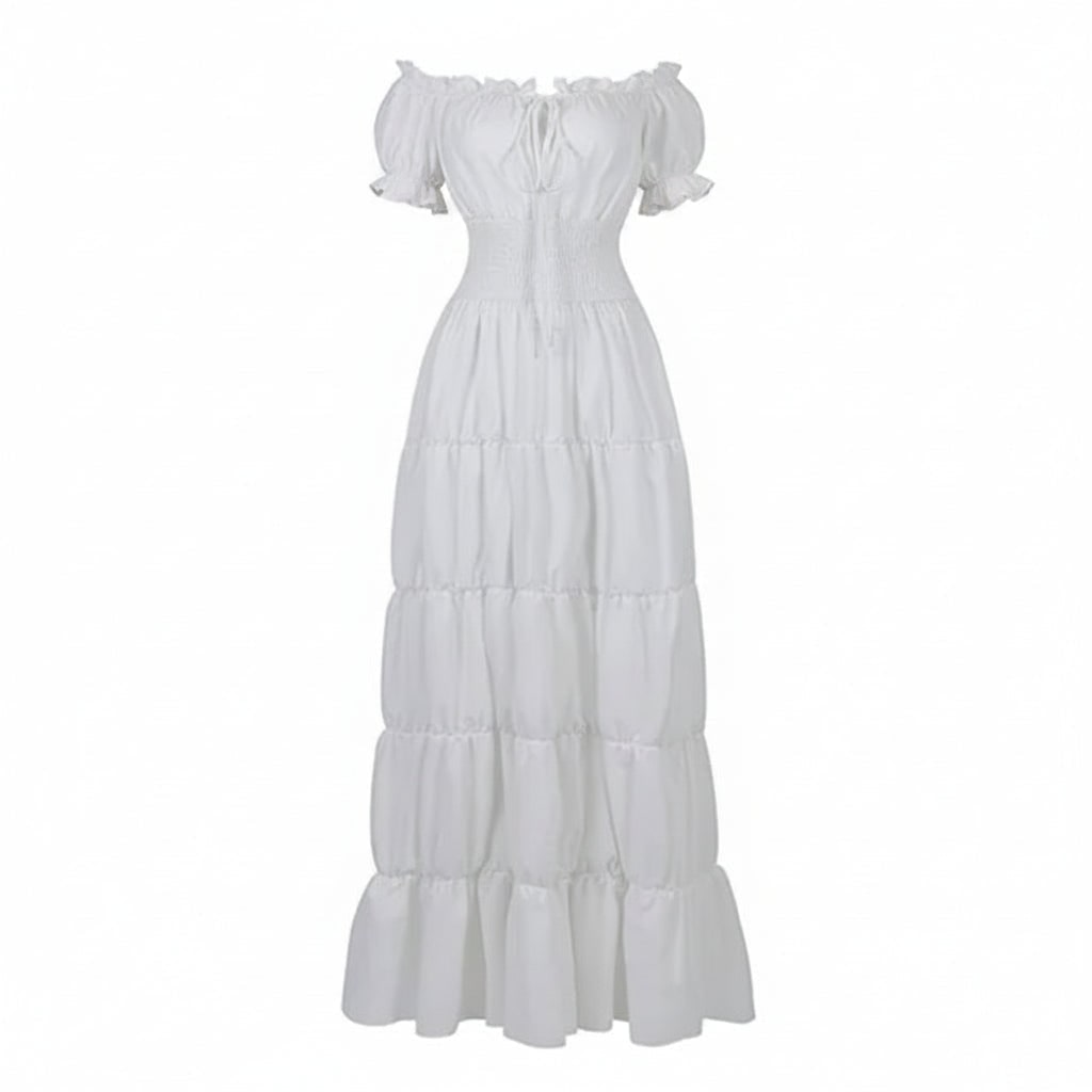 Womens Off Shoulder Boho Peasant Maxi Dress Smocked Waist Halloween
